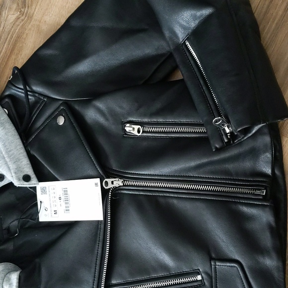 Zara Faux Leather Biker Jacket with Removable Hood - Picture 4 of 9